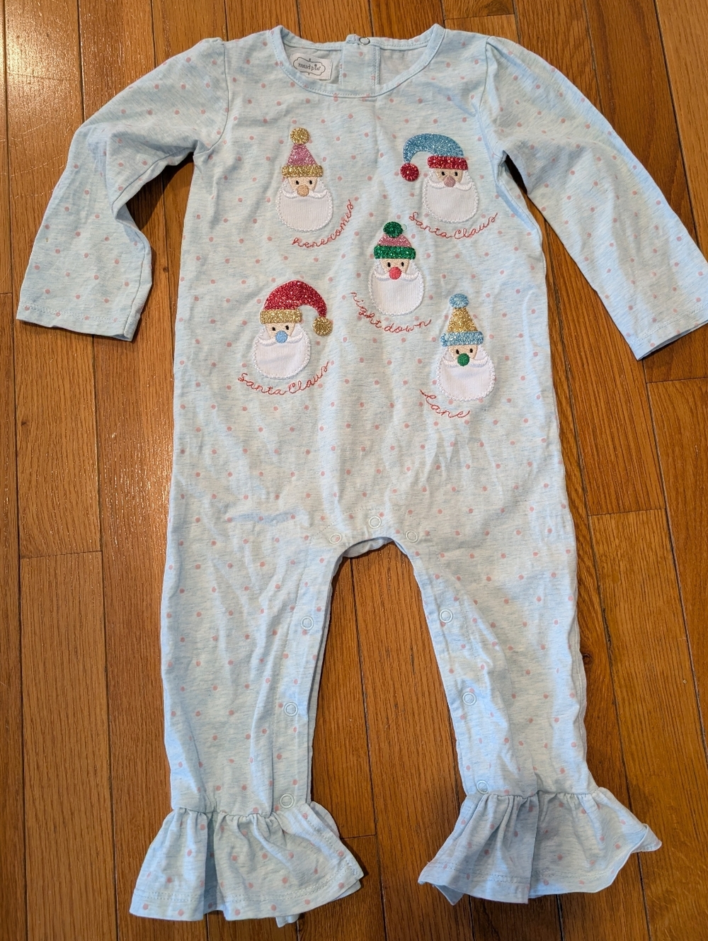 Mud Pie "Here Comes Santa Claus" Appliqué One-Piece Baby Outfit